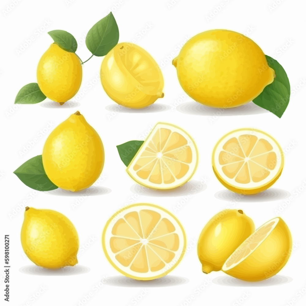 A pack of vector graphics featuring lemon slices, whole lemons, and lemon wedges