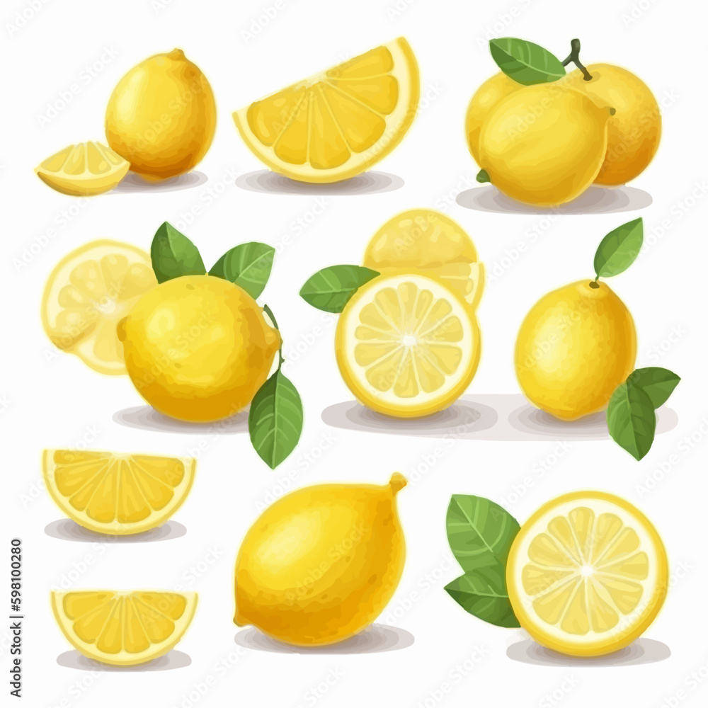 A collection of lemon-themed patterns featuring lemons with leaves and flowers A collection of lemon-themed patterns featuring lemons with leaves and flowers