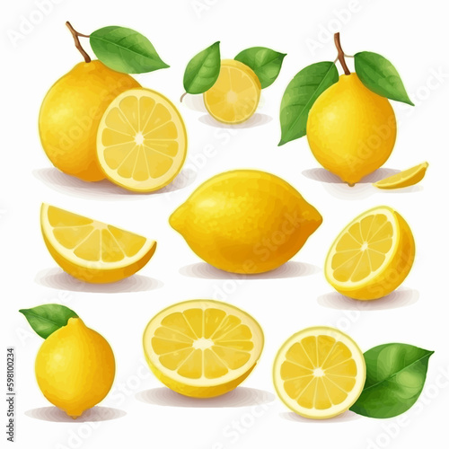 A pack of vector graphics featuring lemons with drops of water and dew
