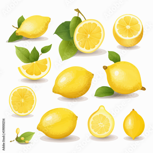 A set of watercolor-style lemon illustrations, perfect for creating bright and summery designs