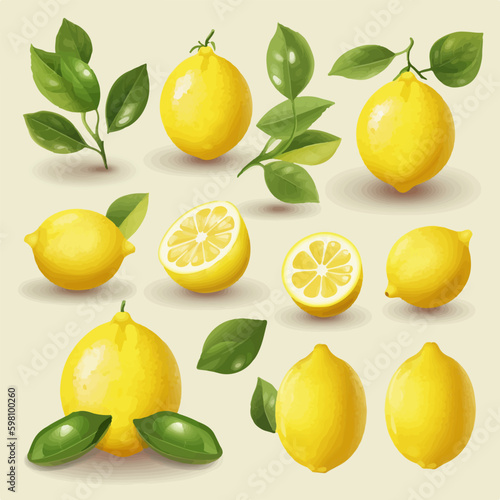 A pack of vector graphics featuring lemons with a variety of textures and finishes