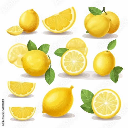 A collection of lemon-themed patterns featuring lemons with leaves and flowers