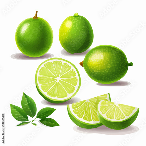 Collection of lime fruit vector illustrations with different textures
