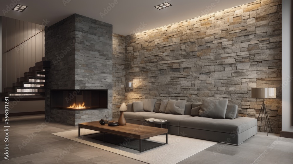 Newroomdesign A simple, modern interior room design with natural stone accents. AI ...