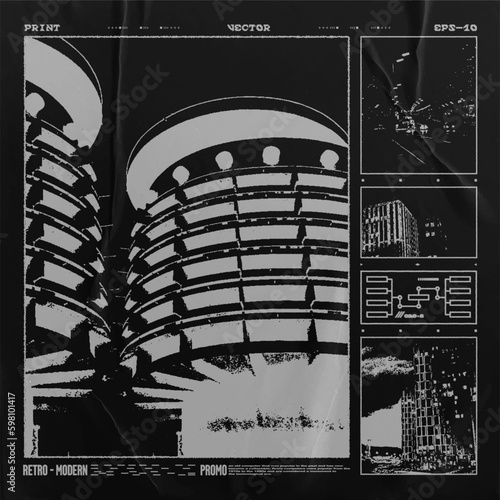 Grunge square poster street. Print in techno style, for streetwear, print for t-shirts and sweatshirts on a black background