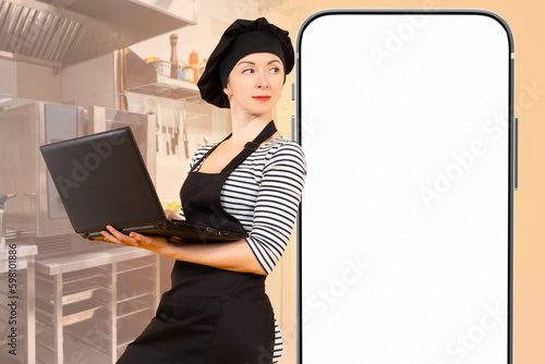 Woman chef. Phone template....