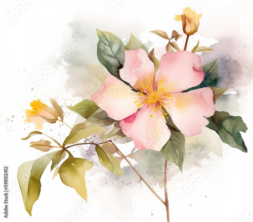 Hand-drwan flower waterpaint on white background. Digitally generated AI image photo