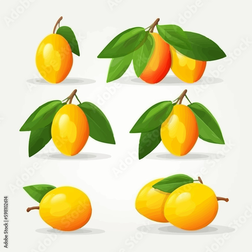Mango vector illustration with a tropical leafy background