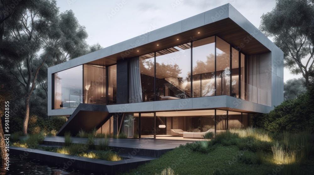 A strikingly modern home featuring sharp geometric shapes. Modern house architecture. AI generated A strikingly modern home featuring sharp geometric shapes. Modern house architecture. AI generated