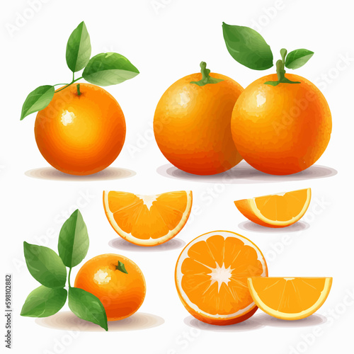 A collection of orange vector illustrations with a realistic 3D effect.