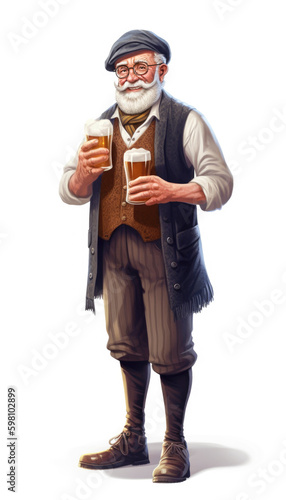 German man holding a large beer during the oktoberfest. Generative AI illustrations