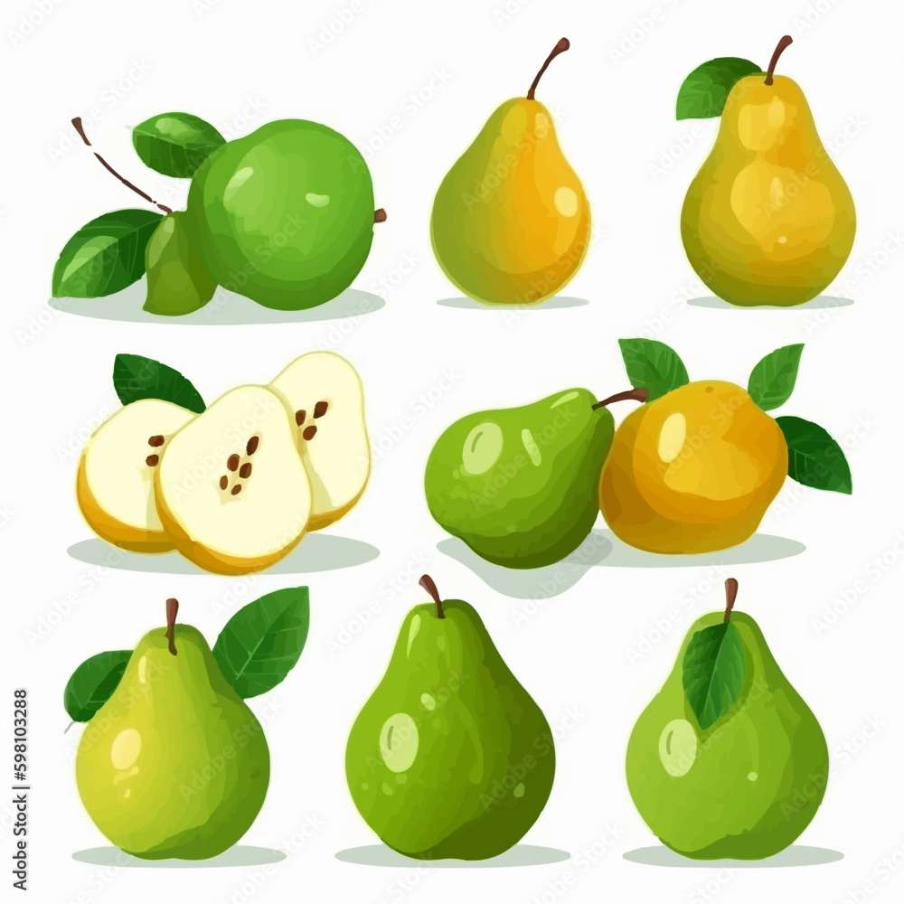 Add a touch of freshness to your designs with these pear vector graphics. Add a touch of freshness to your designs with these pear vector graphics.
