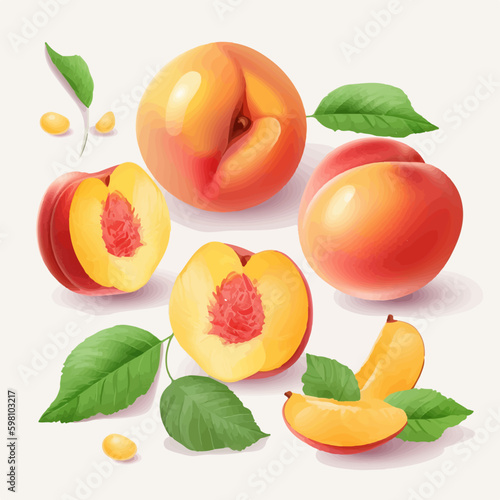 Set of vector illustrations perfect for creating seamless patterns with a peach motif.