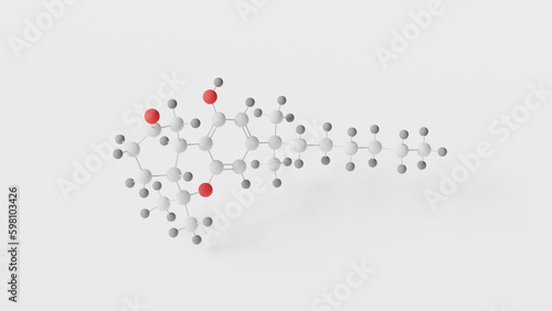 nabilone molecule 3d, molecular structure, ball and stick model, structural chemical formula cesamet