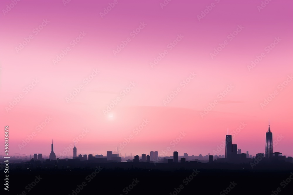 Sunset over the city skyline. Minimalist photography. Generative AI. Generative AI.