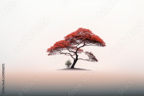 Silhouette of a tree  zen bonzi tree. Minimalist photography. Generative AI. Generative AI.