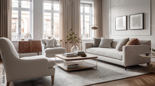 A subtle and sophisticated interior design with a neutral color palette. AI generated