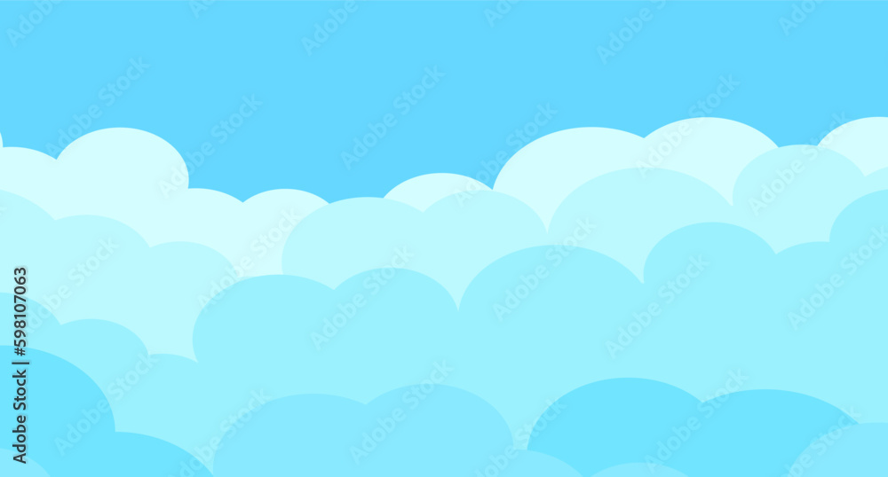 Cartoon sky and clouds isolated on blue background. Sky clouds for background template, flyer, wallpaper, banner, poster and fluffy sky design. Flat clouds concept. 3D web clouds, vector illustration