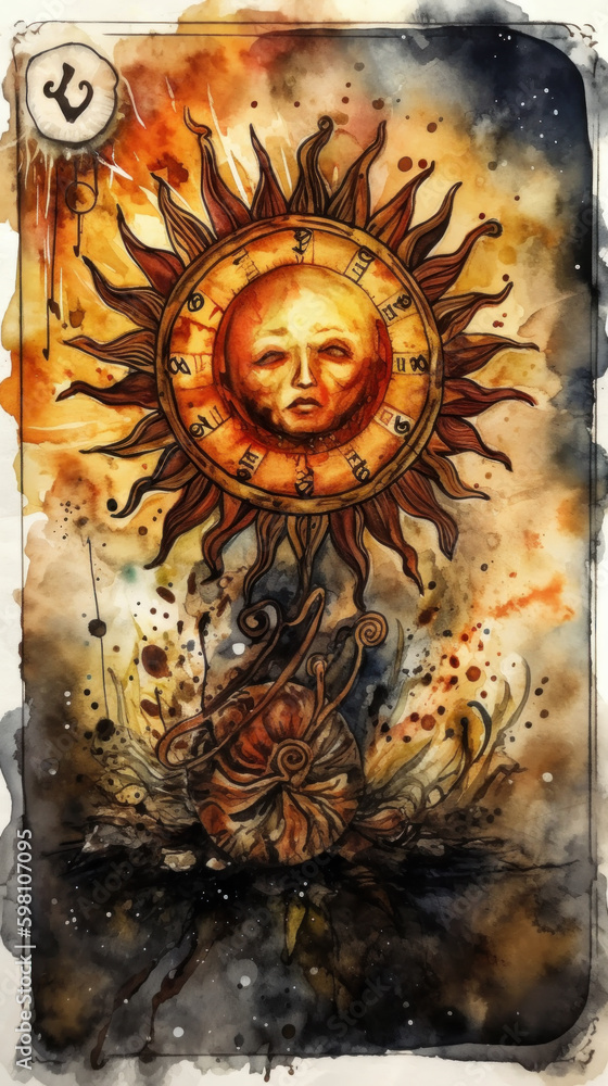 The Sun. Major Arcana Tarot Card created with generative AI technology