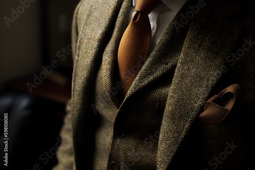 A stylish man wearing a tweed outfit.