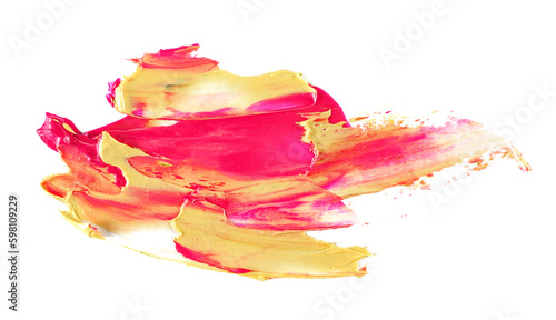 Bild auf Leinwand Photo yellow red grunge brush strokes oil paint isolated on white, top view, cli