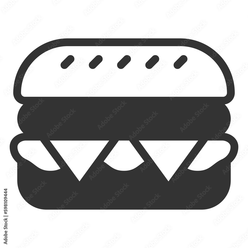 Hamburger with cutlet, lettuce and cheese - icon, illustration on white background, glyph style Hamburger with cutlet, lettuce and cheese - icon, illustration on white background, glyph style