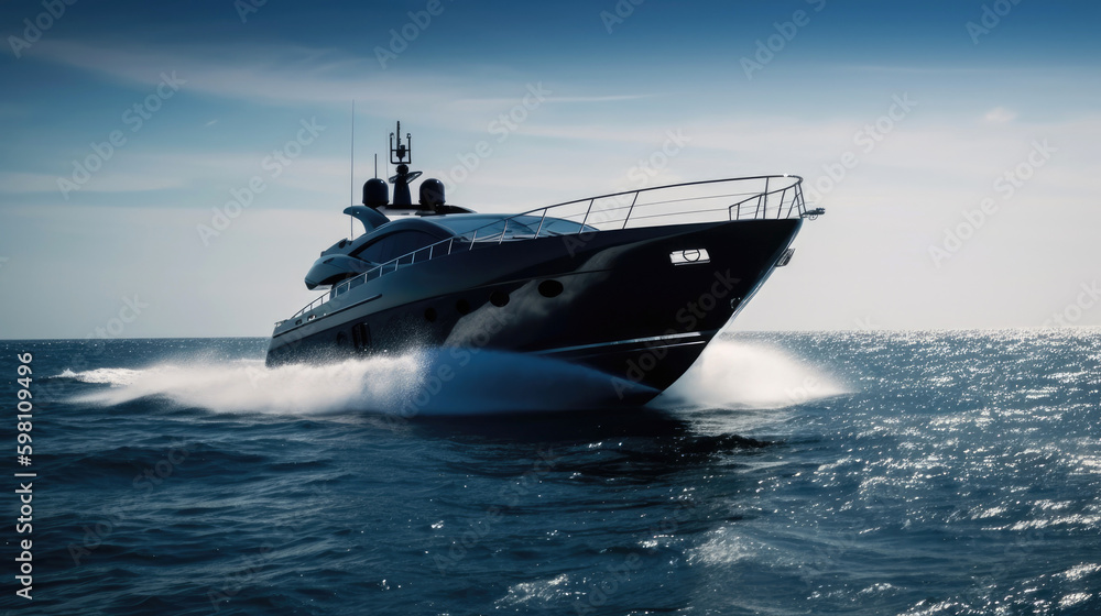 Black modern futuristic superyacht. Generative AI Black modern futuristic superyacht. Generative AI