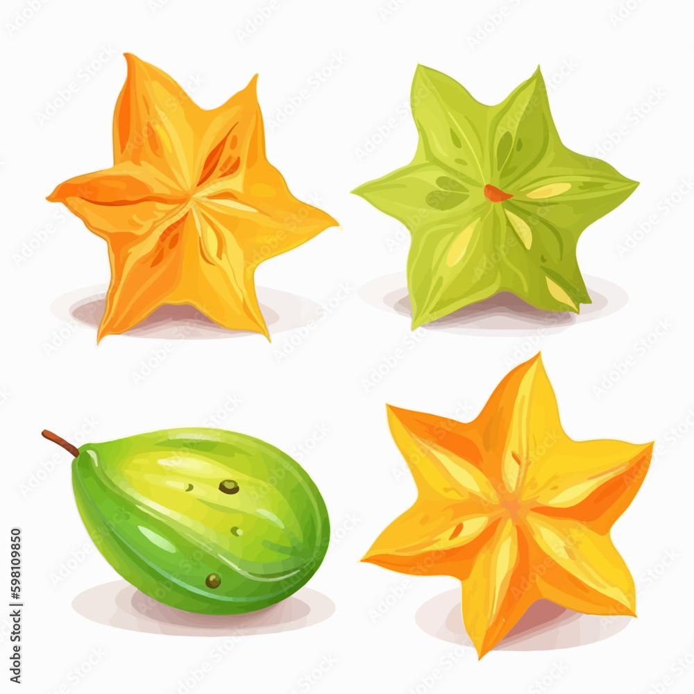 Fototapeta premium Illustrate your packaging designs with these vibrant star-fruit vector graphics.