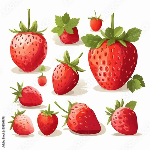A pack of colorful strawberry stickers in a vector format for your creative projects.