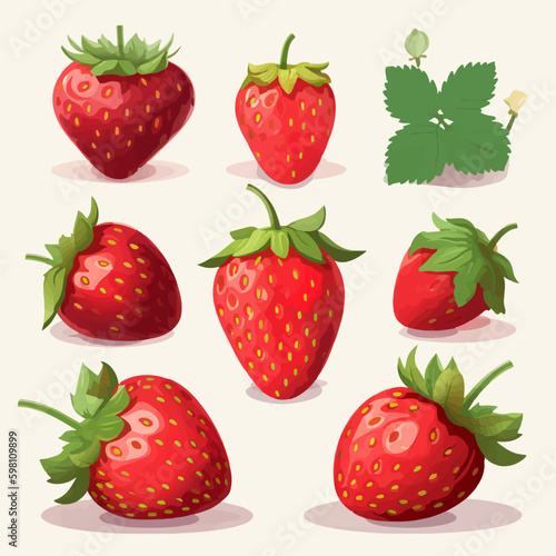 A set of strawberry-themed vector graphics  perfect for food and beverage designs.
