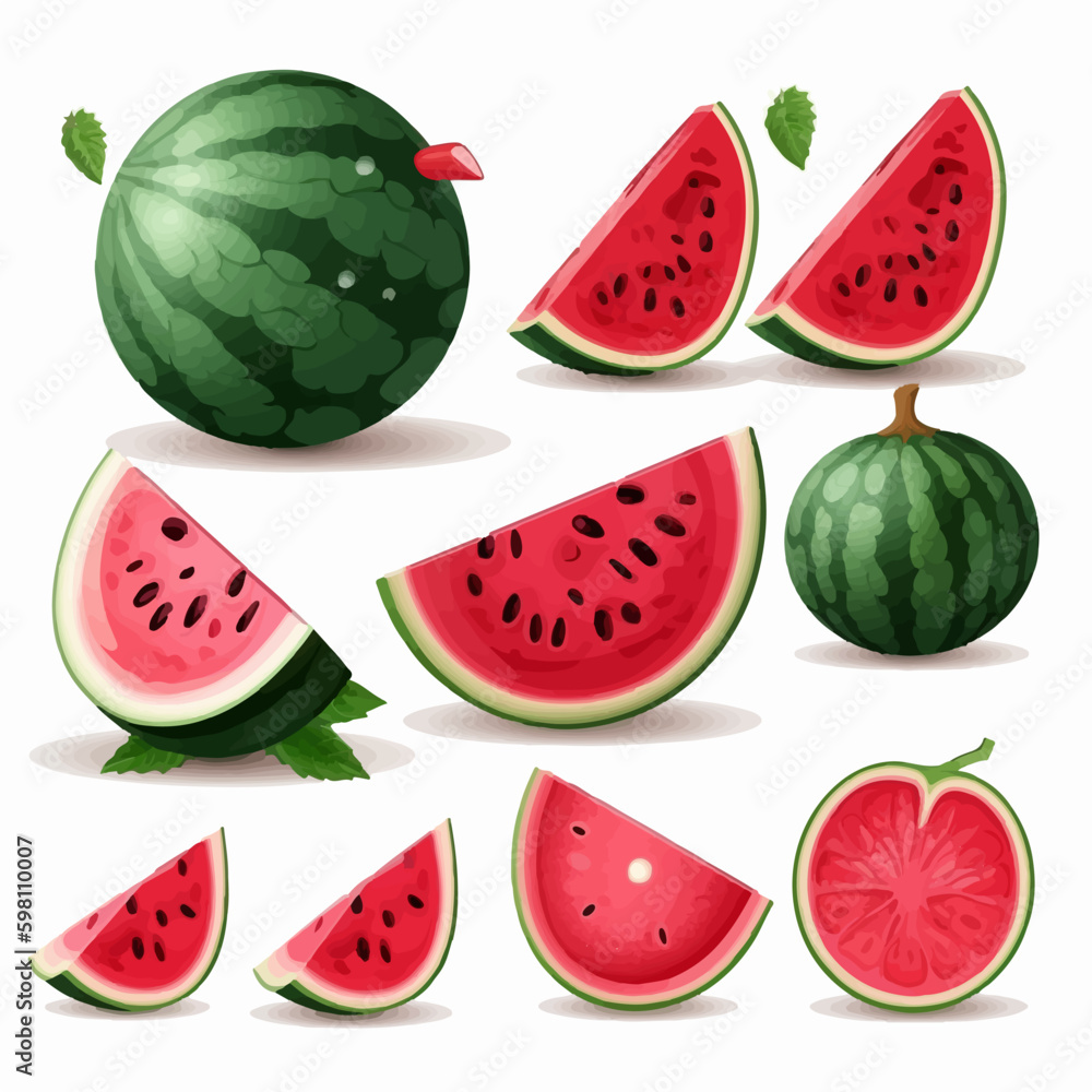 A pack of juicy watermelon stickers designed as vector illustrations. A pack of juicy watermelon stickers designed as vector illustrations.