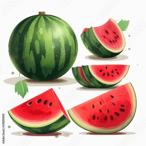 A collection of vector illustrations featuring mouthwatering watermelons.