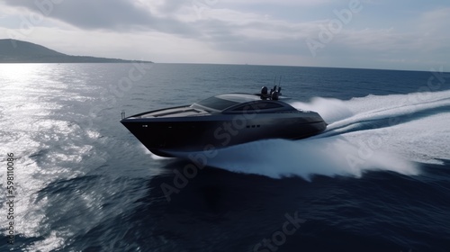 Black modern futuristic superyacht. Generative AI © piai