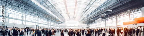blurred business people at a trade fair or walking in a modern hall