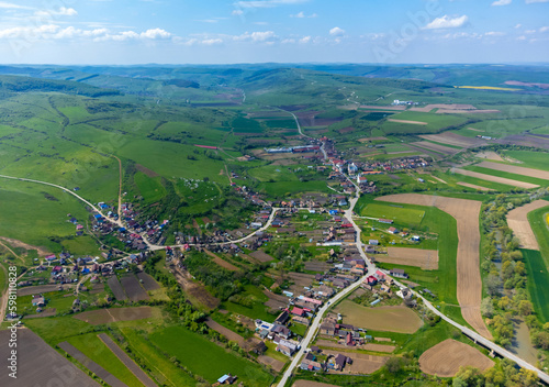 Aerial landscape of a village in Transylvania - Romania