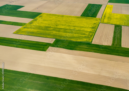 Aerial landscape with different crops