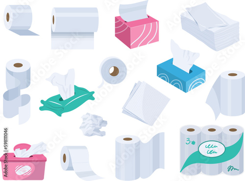 Paper towels. Wet dry napkin for cleaning and hygiene toilets recent vector stylized template photo