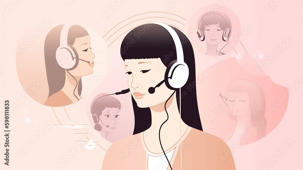 Call Center Customer Service Phone Operator on Feminine Boho Pastel Background - Generative AI Call Center Customer Service Phone Operator on Feminine Boho Pastel Background - Generative AI