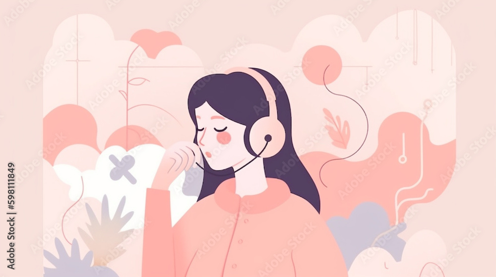 Call Center Customer Service Phone Operator on Feminine Boho Pastel Background - Generative AI Call Center Customer Service Phone Operator on Feminine Boho Pastel Background - Generative AI