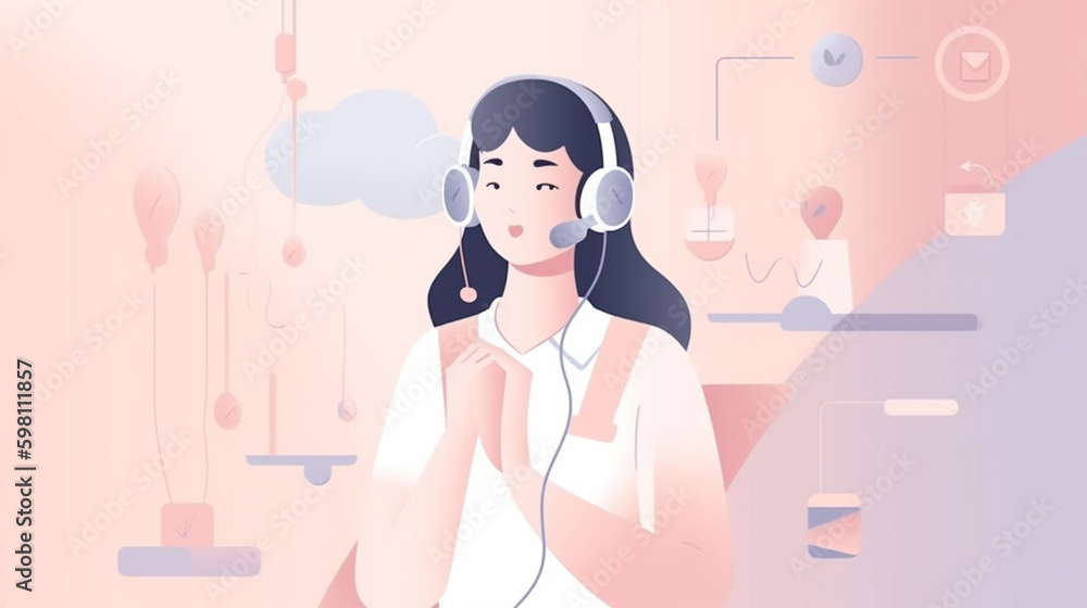 Call Center Customer Service Phone Operator on Feminine Boho Pastel Background - Generative AI Call Center Customer Service Phone Operator on Feminine Boho Pastel Background - Generative AI