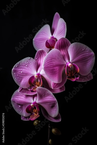 Romance in Bloom: Valentine's Day Orchid on Black Background: Generative AI
