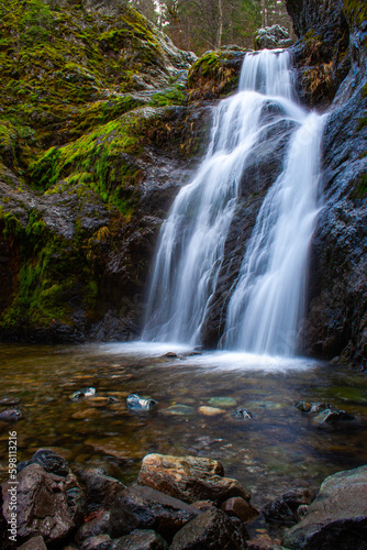 Faery Falls waterfall in Siskiyou County  Northern California near Mount Shasta