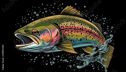 Rainbow trout jumping out of the water. Generative AI 
 photo