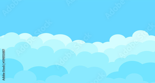 Cartoon sky and clouds isolated on blue background. Sky clouds for background template, flyer, wallpaper, banner, poster and fluffy sky design. Flat clouds concept. 3D web clouds, vector illustration
