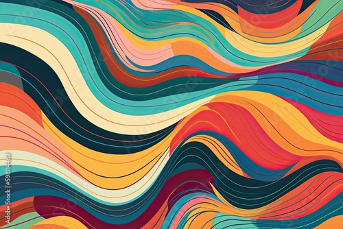Colourful Rainbow Wave Pattern: A Vibrant Tropical Design of Elegant Flowing Lines: Generative AI