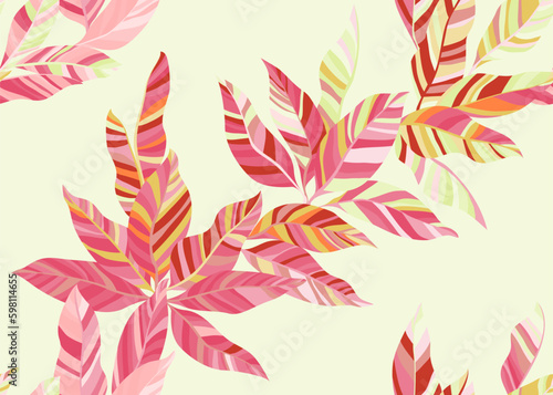 Colorful banana leafage seamless wallpaper design. Bright botanical summer dress tissue