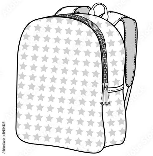 girls backpack flat sketch vector illustration technical drawing template. cad mockup.
