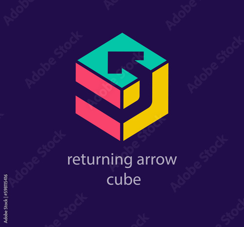 Creative rotating arrow cube logo. Unique design color transitions. Custom 3D arrow logo template. vector.
