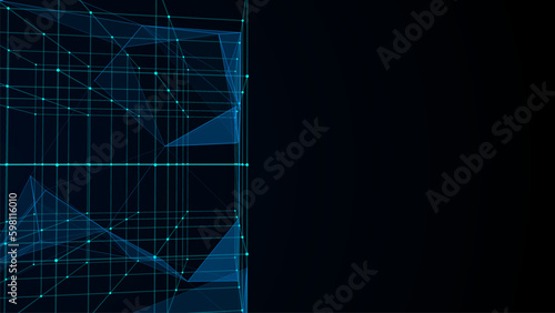 Wireframe cubes from different sides. Vector abstract geometric 3D objects. Technology block chain network connection.