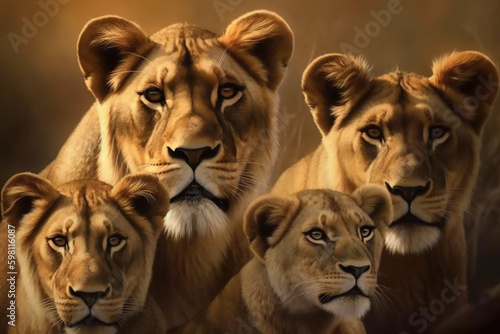 Kings and Queens: A Lion Family in Their Kingdom - Generative Ai © Studiorlando